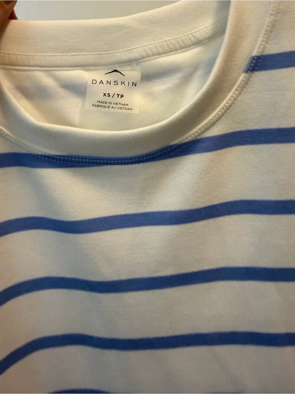 Danskin White long sleeve with Blue Stripes